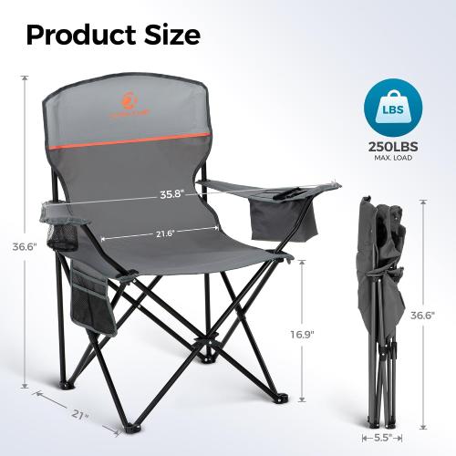 ALPHA CAMP Camping Chairs 350LBS Capacity, Heavy Duty Folding Chair with 4-Can Cooler Bag, Portable Outdoor Chair with Cup Holder for Adults, Collapsible for Tailgating, Beach, Fishing