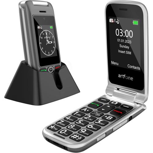 artfone G6 4G Flip Phone for Seniors⼁2.4 Dual-LCD⼁Big Button Cell Phone with SOS⼁Time Report⼁Speed Dial⼁Large Fonts⼁ 1300mAh Battery⼁USB-C Charging Dock– Grey