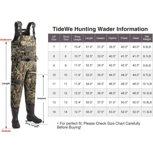 Size 11 TIDEWE Chest Waders, Hunting Waders for Men with Insulation, Waterproof Neoprene Camo Bootfoot Wader
