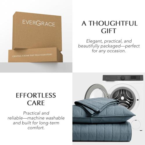 EVERGRACEHOME 100% Cotton Box Stitch Quilt Bedding Set King Size 3 Pieces, Garment-Washed Lightweight Soft Cozy Coverlet, Oversized Quilted Bedspread Sets with 2 Shams for All Season, Midnight Blue