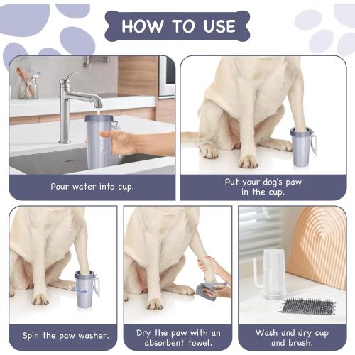 Paw Cleaner with Handle for Large Dogs - Effectively Cleans Muddy Paws and Feet for Dogs & Pets (Gray)