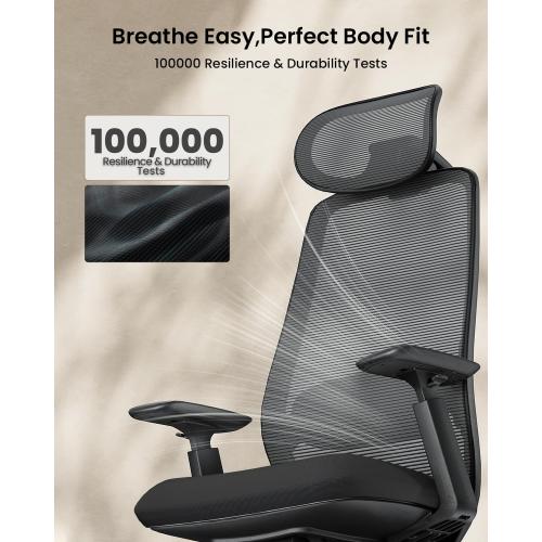 ProtoArc Ergonomic Office Chair – EC200 High-Back Mesh Computer Chair with Lumbar Support, 3D Adjustable Headrest & Sliding Seat for 8  Hour Comfort, Big & Tall Home Office Desk Chairs - Black
