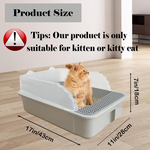 kathson Open Small Cat Litter Box with High Side,Anti-Splashing Kitten Litter Pan,Semi-Enclosed Removable Kitty Cat Toilet with Litter Sifting Scoop for Boxes Easy to Clean No Odor-Grey