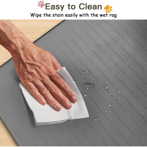 Largest Dog Food Mat, 39.5x29.5 Silicone Dog and Cat Mat for Food and Water Bowls, Thinken Waterproof Non-Slip XXXL Pet Feeding Mat for Floors (Brown)