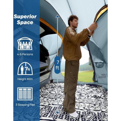 JOYTUTUS SUV Tent for Camping with Rainfly, Double Door Design Car Tent with Aluminum Poles, SUV Tailgate Tent with Waterproof PU2000mm Double Layer for 4-8 Person, Orange