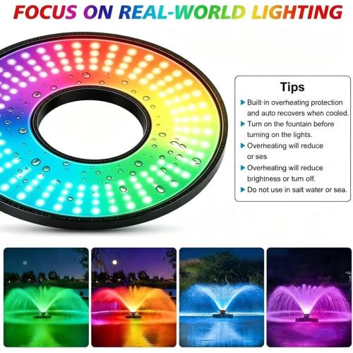 Pond Fountain Aerator,Pond Aerator,with Dynamic LED RGB Lighting Adjustable Modes, Digital Timer | 1 HP 15,000 GPH, 750W 110V, 100FT Cord - for Large Ponds, Lakes & Outdoor Water Features