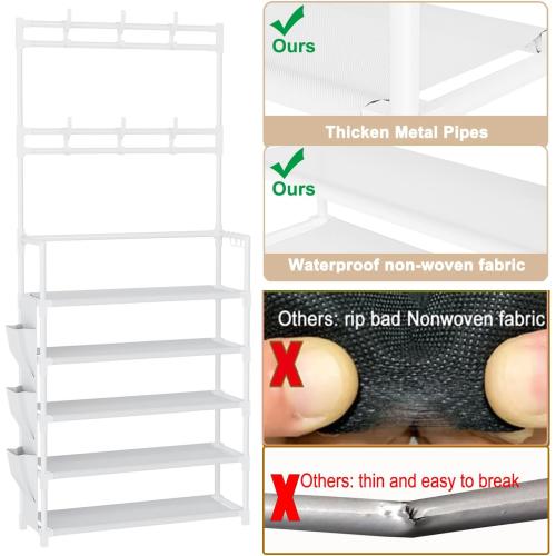 WHITE Shoe Rack 5 Tier Shoe Organizer Storage 15-20 Pairs Shoes Rack for Closet Entrance Shoe Rack Organizer with Hooks and Side Pocket Entryway Shoe Holder Space Saving Free Standing Shoe Racks