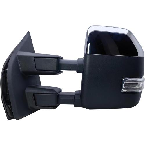 Driver Left Side Door Towing Mirror Power and Heated with Signal Light and BLIS Textured and Chrome Back Cover For Ford F-150 F-250 F-350 F-450 F-550 Super Duty from 2017 to 2020