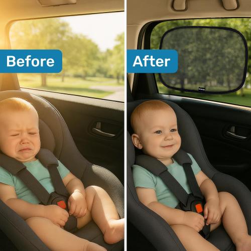 Color Black 2 pack Enovoe Car Window Shades for Baby (2 Pack) - 21x14 Inches Sun Shade Blocker, Cling - Glare Shield and UV Rays Protection for Your Child - Side Windows Screens for SUV- Mesh Window Shades for car Baby