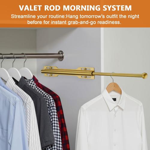 Valet Rod for Closet Pull Out, Rod for Bedroom Laundry Room Bathroom, Brushed Gold