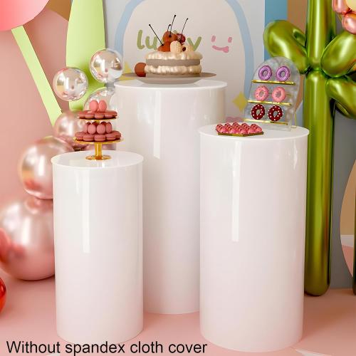 3Pcs Cylinder Stands for Party Round Pedestal Stand with Spandex Covers & Weighted Base - for Birthday Wedding Party Outdoor Indoor Decor (White)