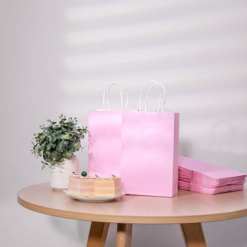 SUNCOLOR 24-Pack Pink Gift Bags with Handles – 8 Goodie Bags for Party Favor Bags, Baby Showers, Birthdays & Special Occasions (Pink)