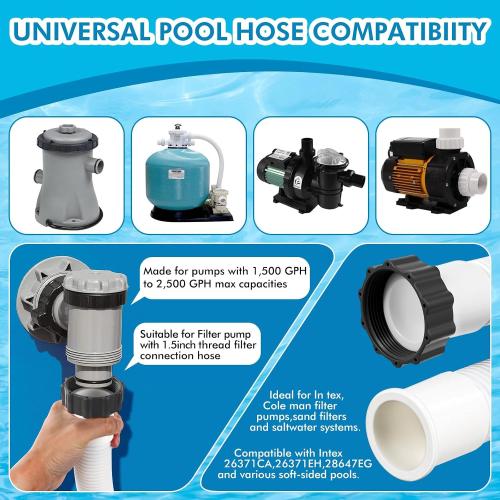 4 Pack 1.5'' Diameter Flexible Pool Sand Filter Pump Hose Set 2 Way Connector 1.5'' to 1.5'' and 2 Type B Hose Adapters for Above Ground Pools Filter Pump and Saltwater Systems (40 Inches)