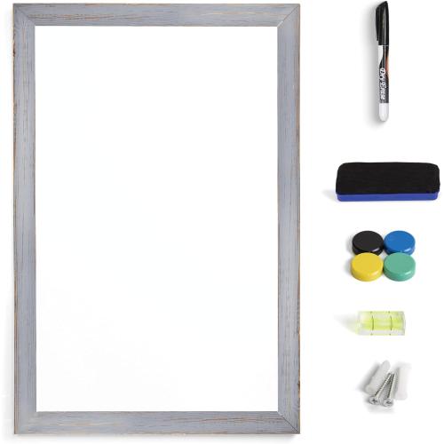 Real Wooden Framed Magnetic Dry Erase Whiteboard, 24 X 36, Vertical/Horizontal Wall Mount, Includes Black Marker, Eraser and 4 Magnets, by Better Office Products (Gray Wash)