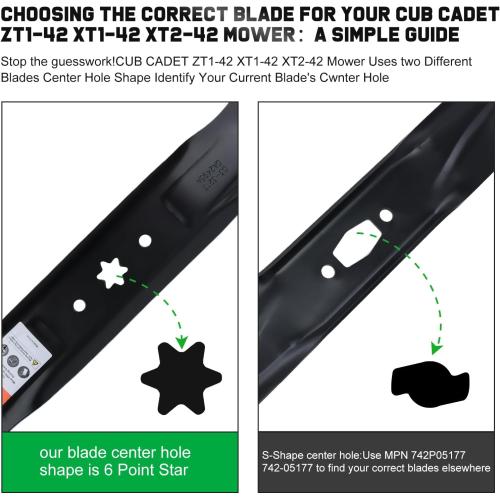 Grasscool 942-04308 942-04308A Mower Blades for Troy Bilt Bronco Pony Mustang 42 inch Mower with 6 Star Hole Cub Cadet XT1-42 ZT1-42 42'' Zero Turn Lawn Tractor Replace 942-04308A 942-04312 High Lift