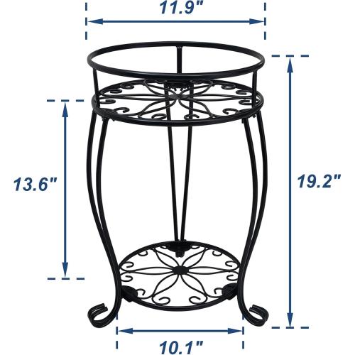 CASIMR 2 Tier Plant Stand, 19.2 inch Tall Metal Potted Holder Rack,Indoor Outdoor Multiple Flower Pot Shelf Rustproof Iron Garden Container for Garden Patio Living Room Corner Balcony, Black