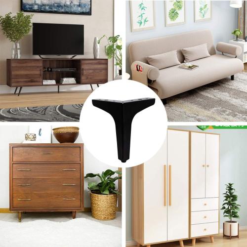 4Pack Metal Black Furniture Legs, 6Inch Industrial Style Sofa Replacement Legs, Heavy Duty Black Furniture Replacement Leg for Cabinet Table Cupboard Couch Desk Wardrobes