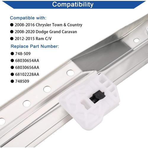 Obaee Window Regulator with Motor Front Right Passenger Side, OE 748-509 | Compatible with Dodge Grand Caravan 2008-2020, Chrysler Town & Country 2008-2016, Ram C/V 2012-2015