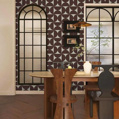Dimoon Wallpaper 236x17.3Peel and Stick Geometric Contact Paper Vintage Dark Red Beige Wall Paper Removable Square Waterproof Self Adhesive Wall Covering for Bedroom Shelf Liner Decal Vinyl Roll