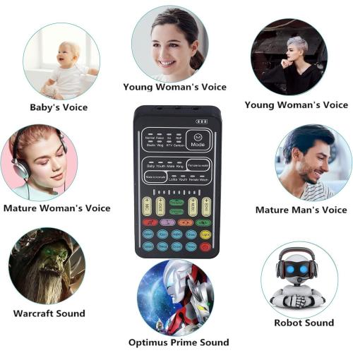 Voice Changer, Portable Mini Voice Changer Device Handheld Sound Card 8 Fixed Sound Effects Plug and Play, Gaming Recording, for Mobile Phone Computer