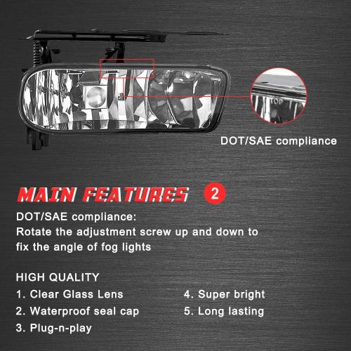 Driving Fog Lights Lamps Replacement for 2002 2003 2004 2005 2006 Cadillac Escalade & Escalade EXT 2003-2006 Cadillac Escalade ESV With 880 12V 27W Halogen Bulbs ​(Clear Lens)