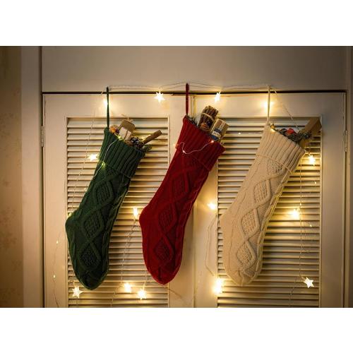 Fesciory 1 Pack Christmas Stockings 18 Inches Large Size Cable Knitted Stocking Gifts & Decorations for Family Holiday Xmas Party, Green 18in