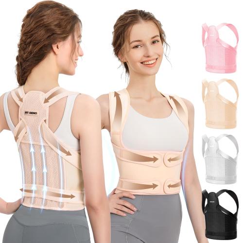 Fit Geno Back Brace Posture Corrector for Men & Women: Shoulder Straightener Adjustable Full Back Support Pain Relief - Scoliosis Hunchback Spine Corrector (Small)