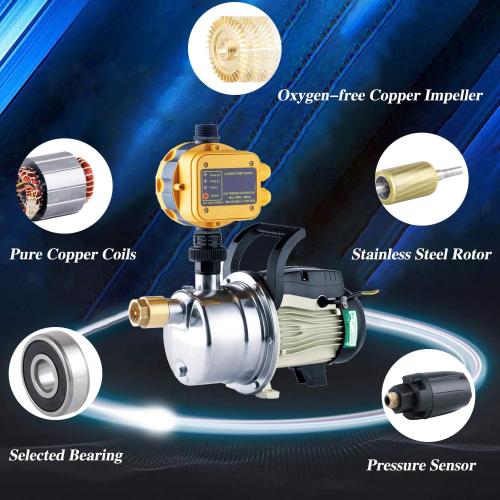 3/4HP water pressure booster pump with Smart Controller for whole house，Self-priming Jet Transfer Pump Pressure Switch Automatic System 110v AC for Lawn Garden Sprinkler Irrigation