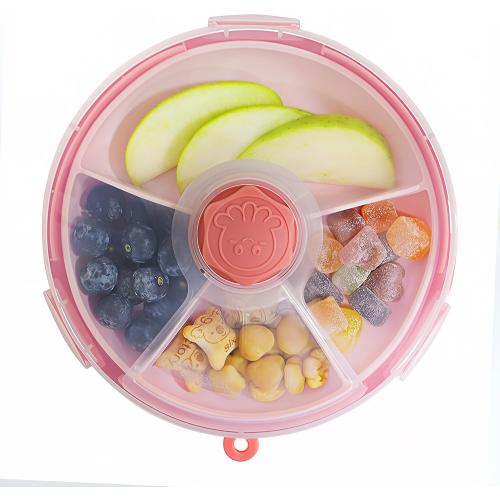 KingKam Kids Snack Spinner Containers, Reusable Toddler Spin Snack Container Box with 4 Compartments & Lid, Travel On-The-Go Snacking, BPA Free | Dishwasher Safe | Strap and Sticker (GREEN AND BLUE ?
