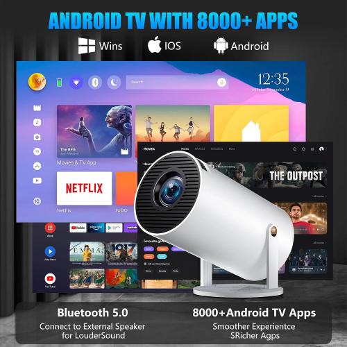 Mini Projector, Support 4K 1080P HY300 Portable Projector with Dual Band WIFI6 5G Wireless 5.0 Bluetooth Android 11, 180°Rotatable, 150 ANSI Auto Keystone Correction, 40-130 Screen Video Projector