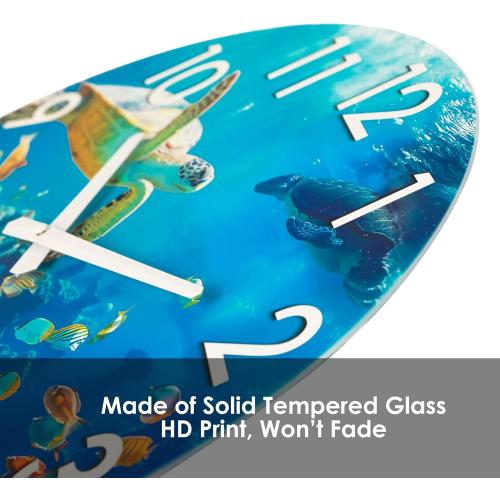 Crosstime 16 Inch Large Outdoor Wall Clock Waterproof - Sea Turtle & Coral Reef Ocean Life Theme, Tempered Glass Face - Silent Coastal Decor Clock for Outside Patio, Poolside, Garden, Beach House