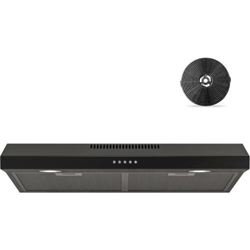 FIREGAS Black Range Hood 30 Inch Under Cabinet, Ducted/Ductless Convertible Kitchen Hood, 300 CFM, 3 Speed Exhaust Fan, Brushless DC Motor, Stove Hood Vents for Kitchen with LED Lights (no test)