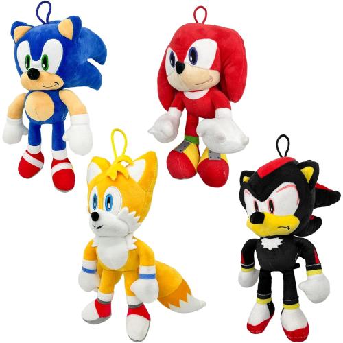 Sonic Plush Doll,The Hedgehog 2 The Movie Plush,Knuckles Sonic Plush Toy,Shadow Stuffed Animals Plush Pillow,Gift for Kids (4pcs)
