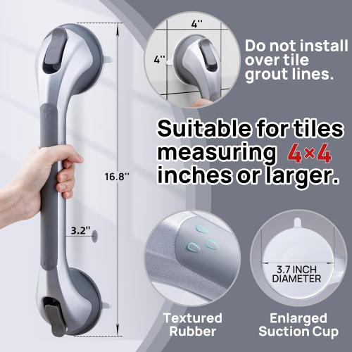 LEVERLOC Shower Grab Bars,Shower Handles for Elderly Suction,16.8,Silver