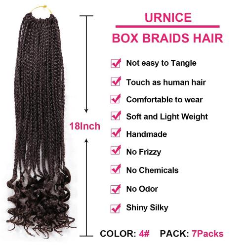 8 Packs 18 Inch Crochet Box Braids Hair with Curly Ends Prelooped Bohemian Goddess Box Braids Crochet Hair Crochet Braids Hair for Black Women (18 Inch 8 Packs, 4#)