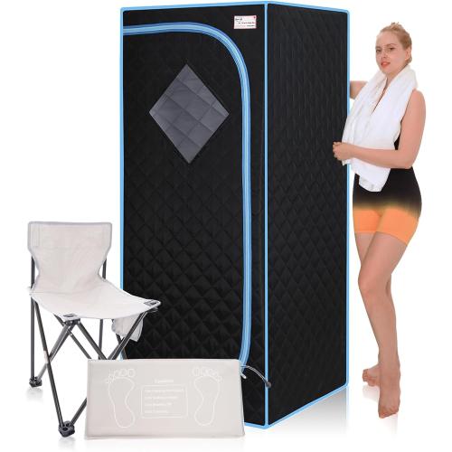 Portable Infrared Sauna for Home Spa | Full Size 1 Person Sauna | Full Size Far Infrared Sauna Tent | with Heating Foot Pad, Portable Chair, (L29.1 x W29.1 x H66.5, Black)