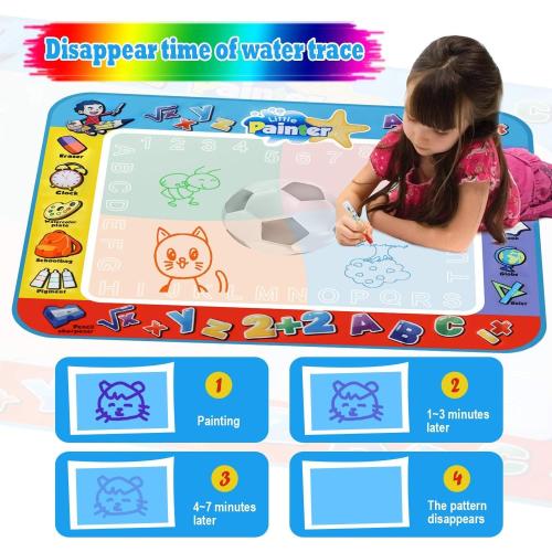 Alago Aqua Coloring Mat,Kids Toys Large Water Painting Mat,Toddlers Doodle Pad with 4 Colors,Gifts for Girls Boys Age 3 4 5  Years Old,4 Pens,Drawing Molds and Booklet Included
