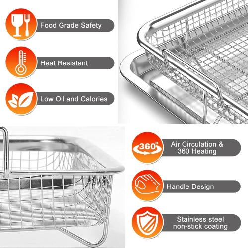 Air Fryer Basket for Oven,2 Pieces 12.2'' * 8.74'' Non-stick Stainless Steel Mesh Grill Basket Air Fryer Baking Accessories Rack Roasting Basket for Convection Oven with Air Fryer, Dishwasher Safe