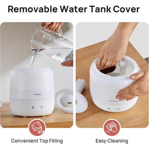 Clarston 2L Cool Mist Humidifier for Bedroom with 360° Adjustable Nozzle, High and Low Mist Levels, Ultra-Low Noise, Light-Off, No BPA, Auto Shut Off, Ideal Baby Humidifier with Easy Top Filling