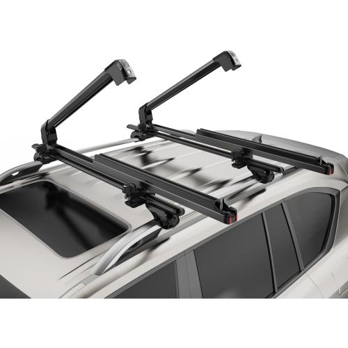 Ski & Snowboard Rack for Car Roof, 27.5'' Loading Width Fits 6 Pairs of Skis or 4 Snowboards, Aluminum Roof Rack with Lock & Rubber Padding
