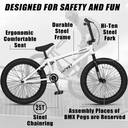 Freestyle BMX Bike, Yaphet Bicycle for Teen Beginner and Adult Riders, Bike with Hi-Ten Steel Frame