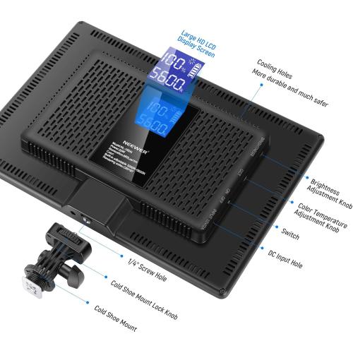 NEEWER 13 LED Video Light Panel Kit, 2 Pack Bi Color Dimmable with Tripod Stand, 4000mAh Battery, 3200K-5600K CRI97 , USB, for Studio/Streaming/YouTube, Black, NL-192AI