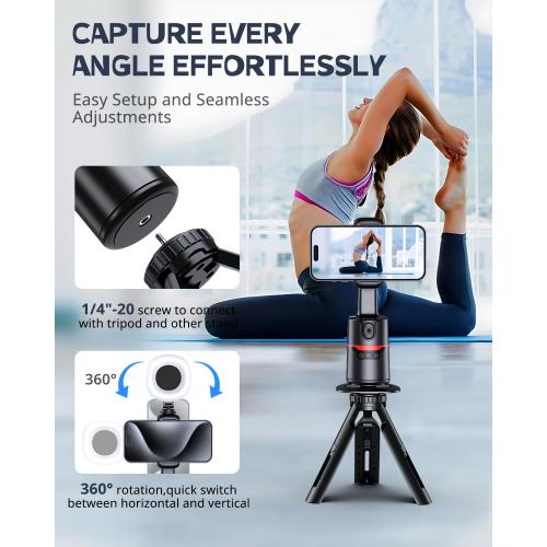 UBeesize Auto Face Tracking Tripod with Adjustable Desk Tripod, 360° Rotating vlogging kit for iPhone with Remote & Gesture Control, Rechargeable Selfie Fill Light, No App Required