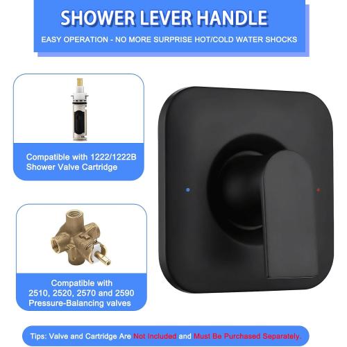 Shower Handle Replacement for Moen T2471BL Genta LX Posi-Temp Valve Trim Kit, Fits 2510 2520 2570 2590 Valves, Matte Black Shower Trim Kit Shower Lever Handle (Valve Not Included)