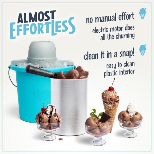 Nostalgia Electric Ice Cream Maker - Old Fashioned Soft Serve Ice Cream Machine Makes Frozen Yogurt or Gelato in Minutes - Fun Kitchen Appliance - Blue - 4 Quart