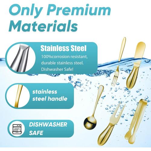 Patelai Charcuterie Board Accessories Cheese Spreader Knife Set Charcuterie Utensils Butter Knife Stainless Steel Mini Serving Tongs Spoons Appetizer Forks for Pastry(Golden,20 Pieces)