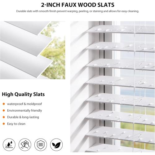Size 35.5x60 Color White LazBlinds 2-inch Cordless Faux Wood Blinds with Royal Valance, Room Darkening Horizontal Window Blinds, Inside Mount Blinds for Windows - Fit for Window 35.5'' W x 60'' H - White