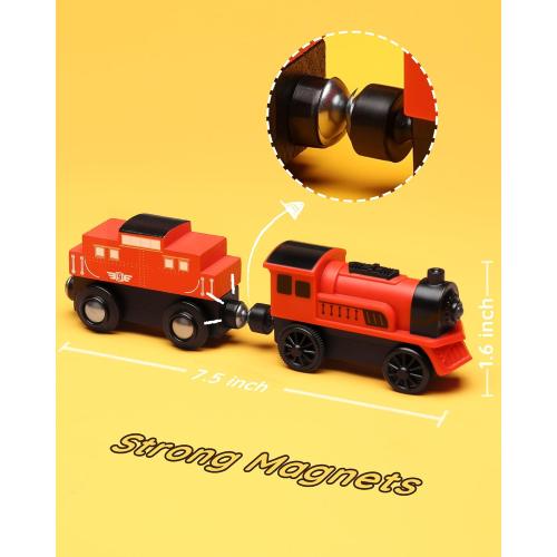 SainSmart Jr. Wooden Train Set Accessories, 2 PCS Motorized Train for Toddlers with Magnetic Connection, Battery Operated Train Compatible with All Major Brands, Gift for Kids Aged 3