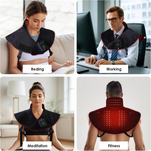 Color Black Red Light Therapy Neck Shoulder,Rechargeable Infrared Light Therapy Device for Body with Vibration and Timer,Wearable 660nm&850nm Red Light Therapy Wrap Pads for Body at Home