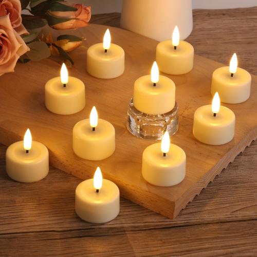 Ivory Real Wax Flameless Tealights with Remote Batteries, Flickering LED Votive Candles Set of 10